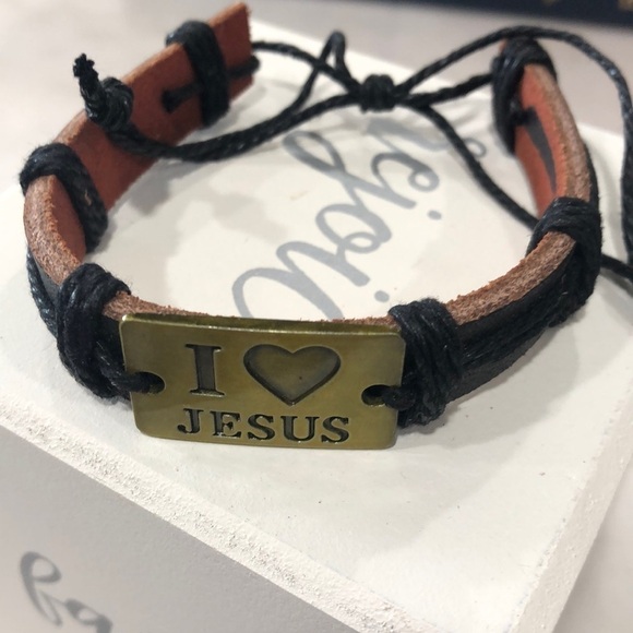 MENS GENUINE LEATHER CORDED FAITH BRACELET - Picture 1 of 2